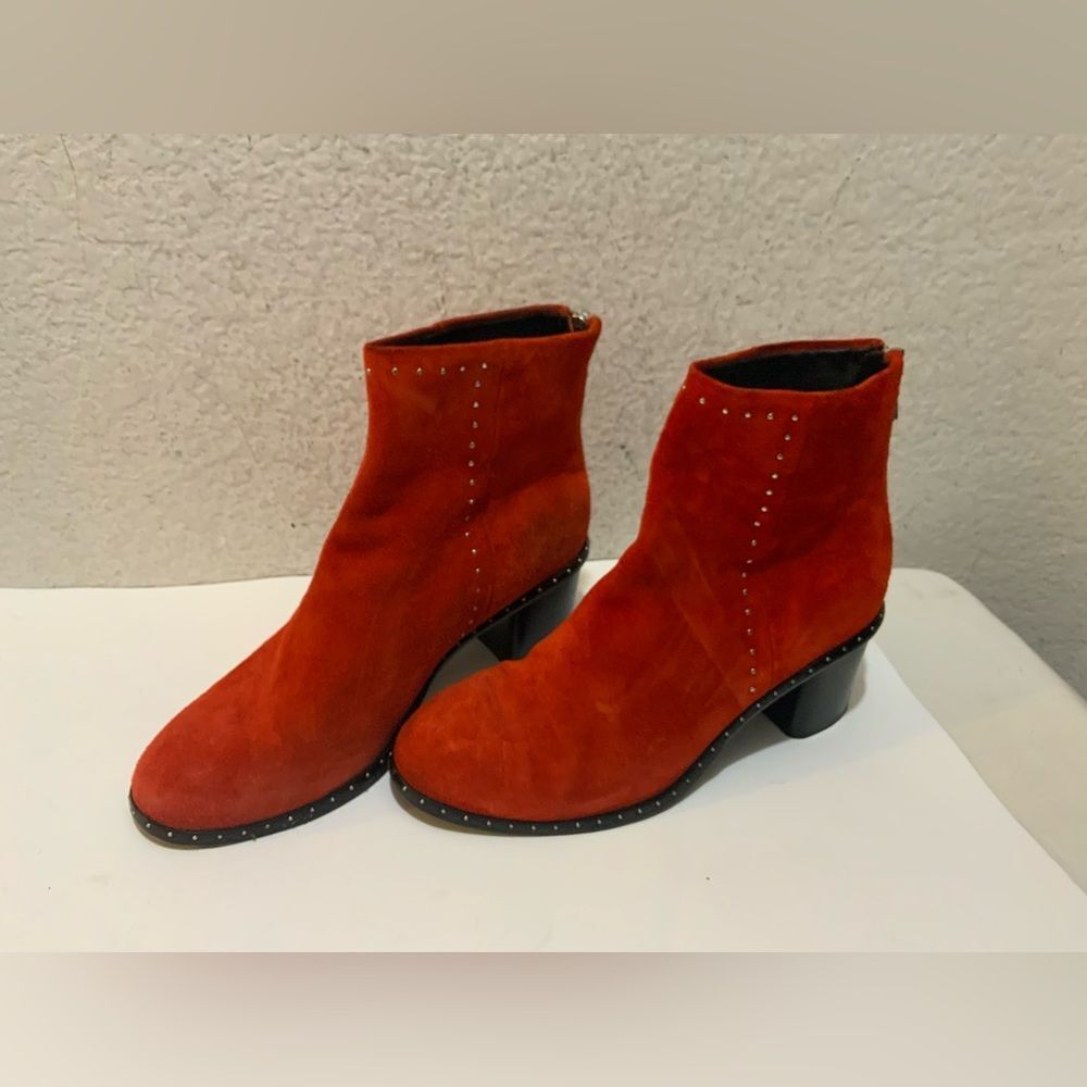 Rag & Bone Willow Red Suede Studded Booties/Boots size 37